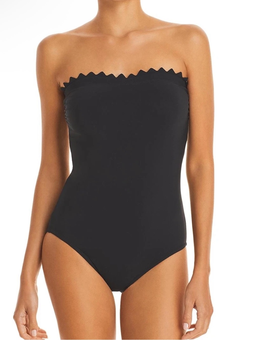Karla Colletto Ines Scalloped Bandeau One Piece Swimsuit, Size 6 Strapless Black